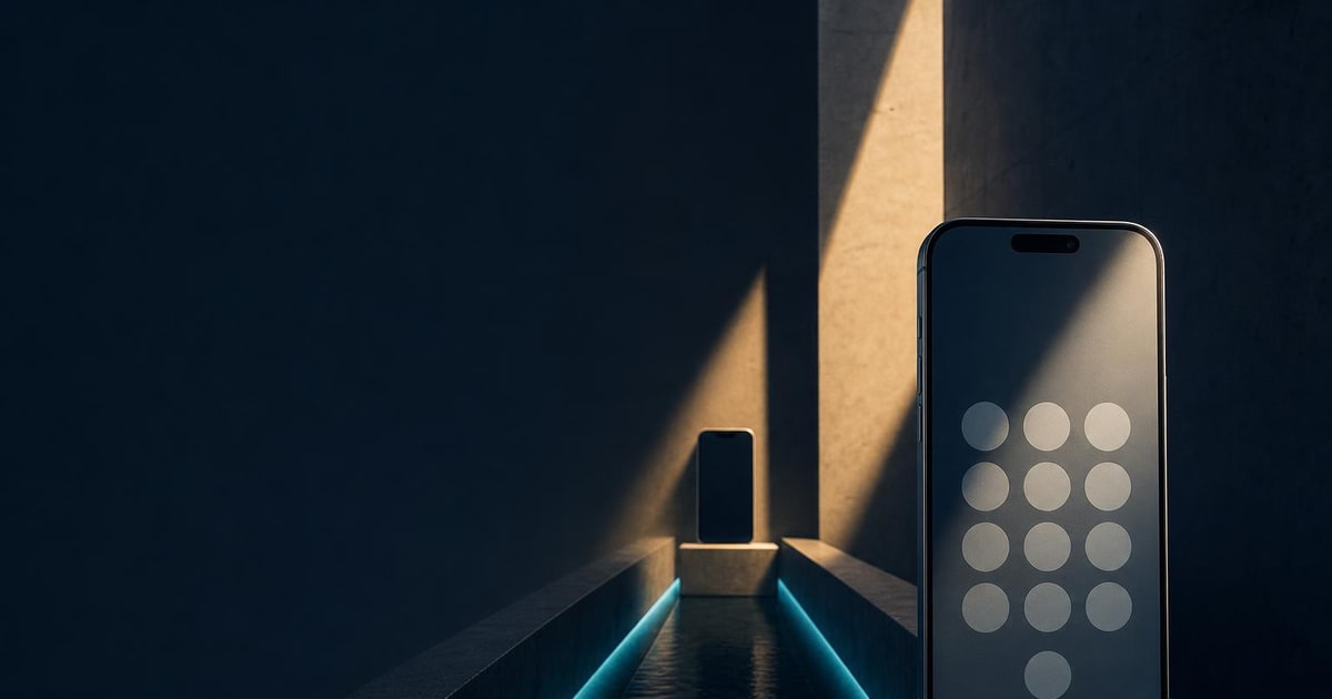 A smartphone dialler sits beside an interrupted architectural route to another phone receiver.
